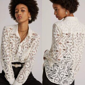 Anthropologie Maeve Slim Lace Button Down Blouse size 2